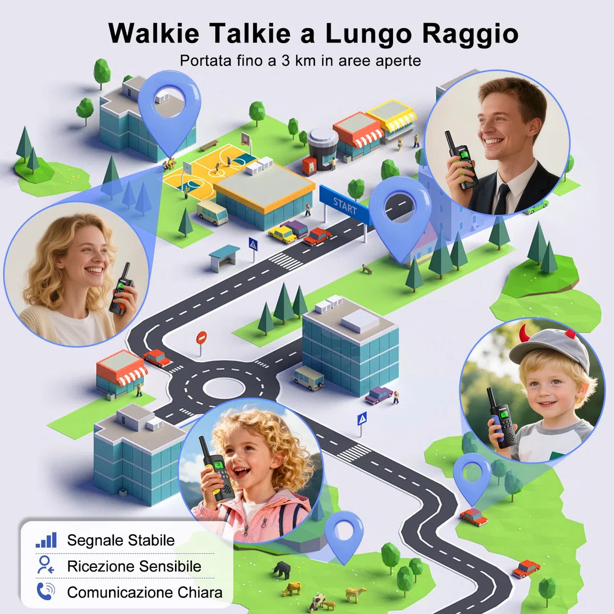 4 Pezzi Walkie Talkie Ricaricabile con Batteria, Walkie-Talkies per Bambini e Adulti, 16 Canali Lungo Raggio Walkie Talkie con Torcia Funzione VOX, Walki Talki per Campeggio Escursioni