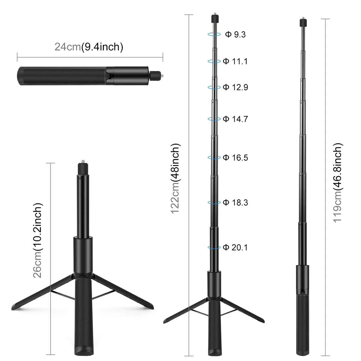 PULUZ Bastone invisibile per selfie+treppiede 2 in 1 per Insta360 X5/X4/X3, Insta 360 GO 3S, Ace Pro, GO 3, X3, ONE RS Accessori per Action Camera