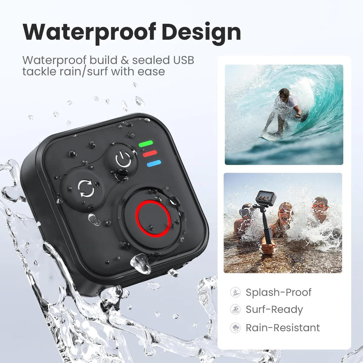 Telecomando Bluetooth per Insta360 X5/X4/X3/Ace Pro 2/GO 3S per GoPro Hero 13/12/11/10/9/Max 2/Mini Fotocamera e Smartphone, Telecomando Smart Impermeabile Wireless 50m di Gamma