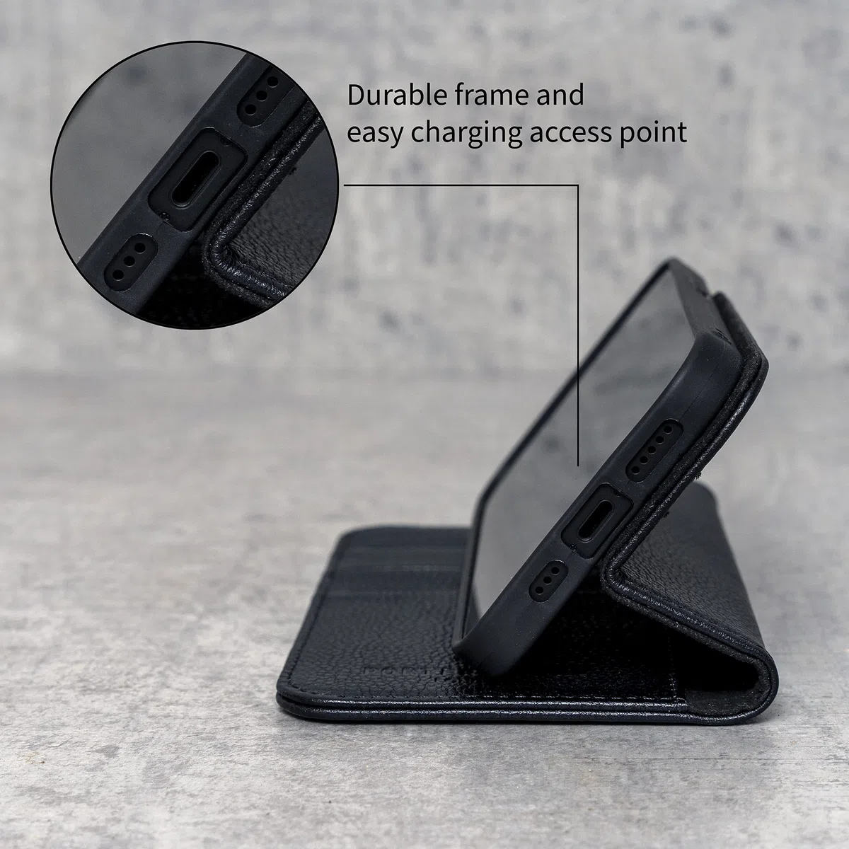 Porter Riley Custodia in Pelle per Iphone X/Iphone Xs. Supporto/Copertura/Portafoglio [Slot Per Schede] [Supporto Orizzontale] [Telaio Resistente] (Nero Assoluto)