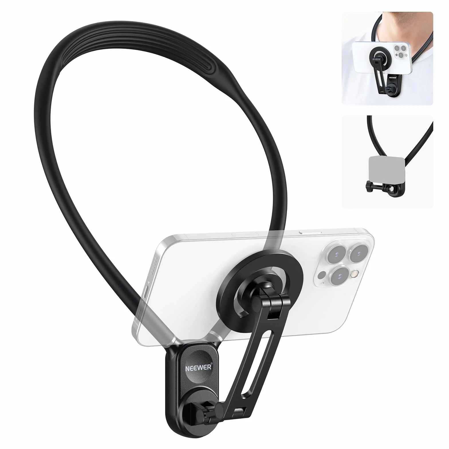 NEEWER Supporto Magnetico da Collo per Action Camera e Telefono, Treppiede da Collo Supporto da Petto Compatibile con GoPro DJI Insta360 iPhone 15 Android, Neck Phone Holder per POV Video Vlog, GP16