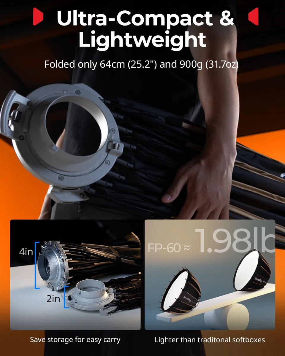 SmallRig FP-60 Parabolic Softbox, Bowens Mount, Quick-Setup, Dual Diffusion with Grid, 5396