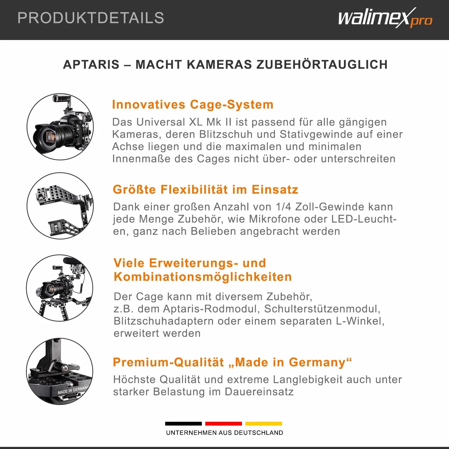 Universal Walimex Pro Aptaris XL MK II cage/Rig-System per fotocamera DSLR/sistema con slot per fotocamera