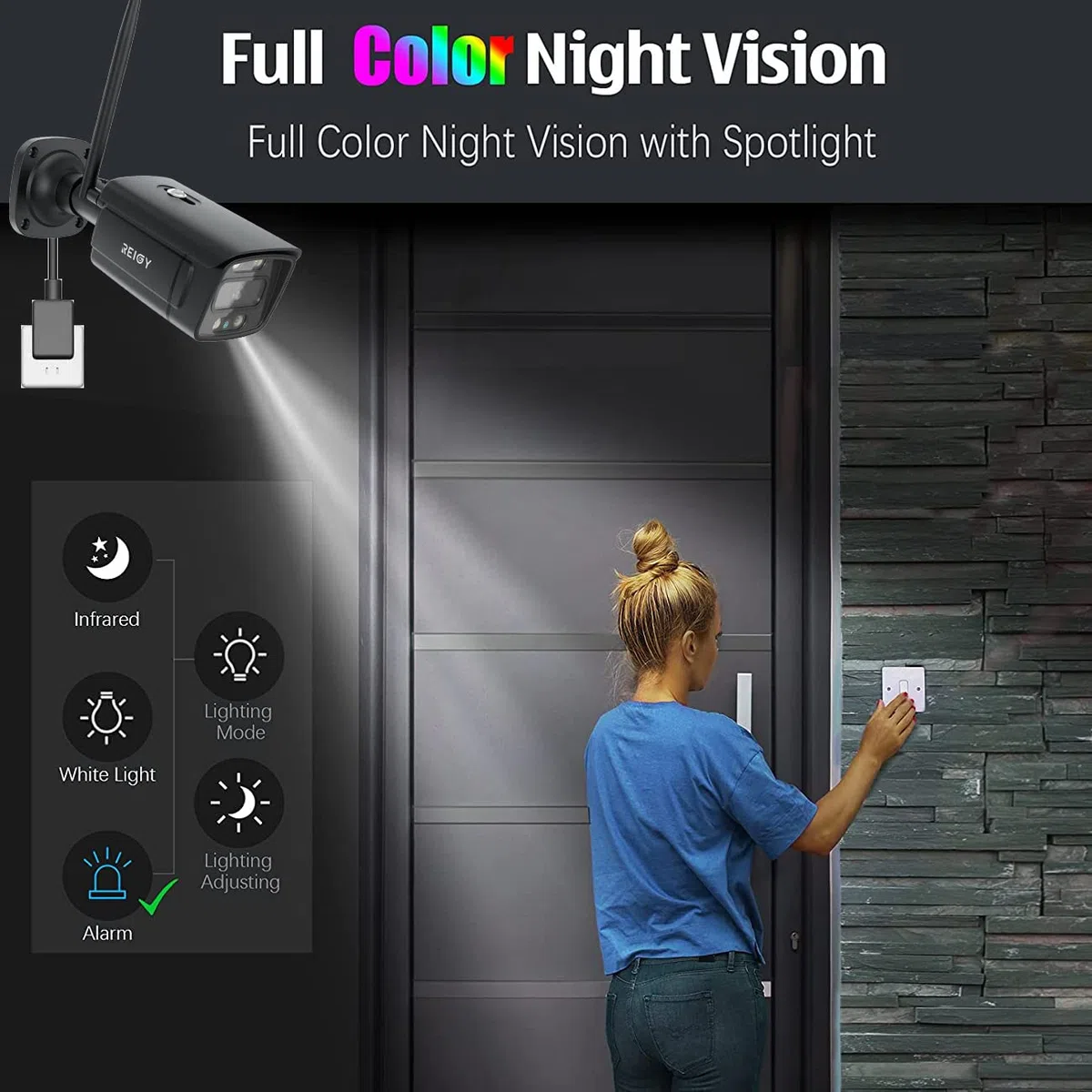 REIGY Sistema di telecamere CCTV WiFi da 3MP con proiettore, set di telecamere di sicurezza per esterni 8CH NVR + 4x telecamere 1296P con audio bidirezionale, visualizzazione remota, visione notturna