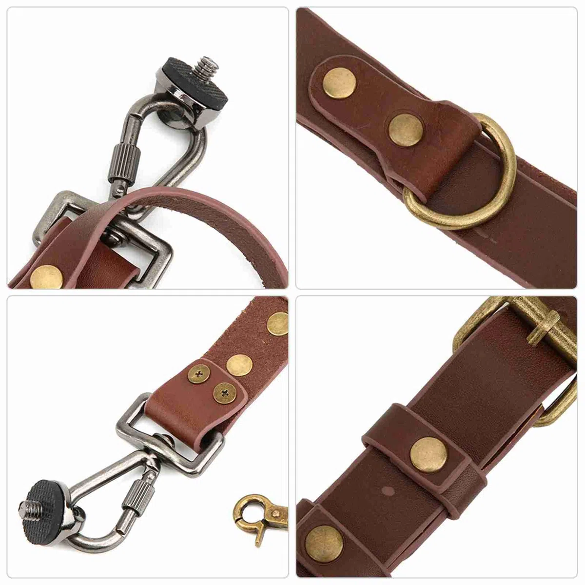 Ausla Cinghia Doppia Spalla in Pelle per Fotocamera, Regolabile con Attacco Treppiede da 1/4", Protezione Anticaduta per DSLR Mirrorless