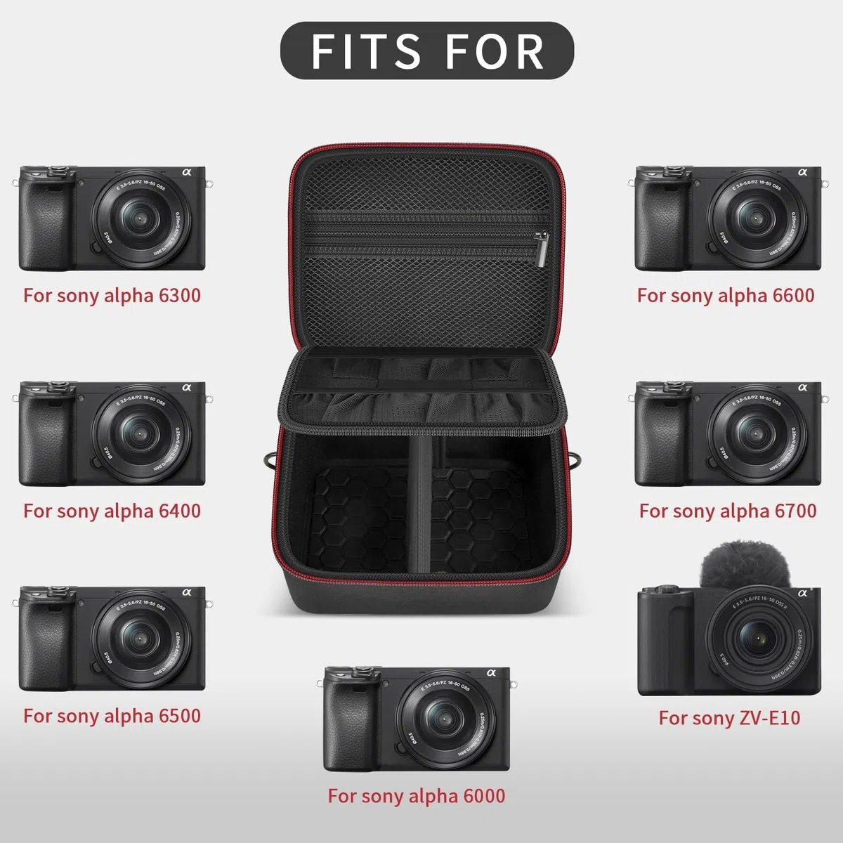 casmilee Custodia per fotocamera digitale mirrorless Sony Alpha ZV-E10 Alpha a6400/ a6700/ a6100/ a6000/ a6600/ a6500, borsa da viaggio rigida con tracolla per obiettivi e accessori (nero, M)