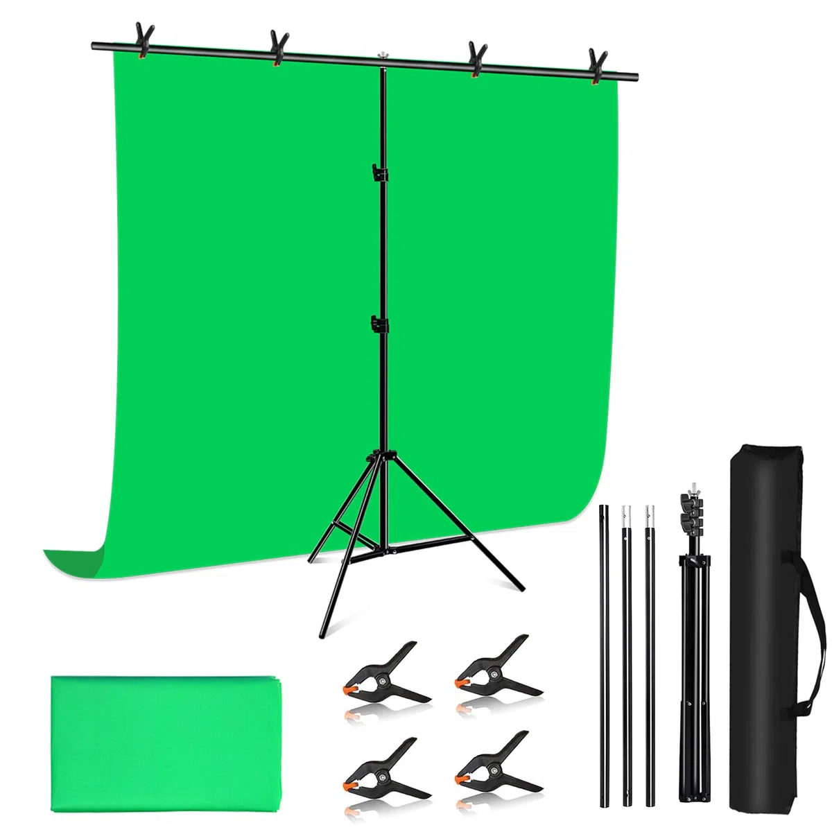 PULUZ Greenscreen - Sfondo fotografico con supporto, 2 x 2 m, 6,5 x 6,1,5 m, a forma di T, kit portatile per fotografia, con borsa da trasporto per giochi, studio fotografico, registrazione video