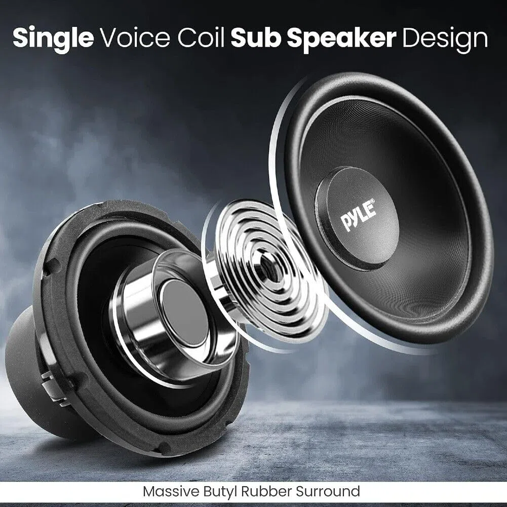 KIT SET PER PYLE PLMW83 1 subwoofer da 20 cm 200 mm 8" di diametro, 100 watt rms 200 watt max, singola bobina, impedenza 4 ohm, 91 db, sospensione in gomma, per bagagliaio auto, 1 pezzo