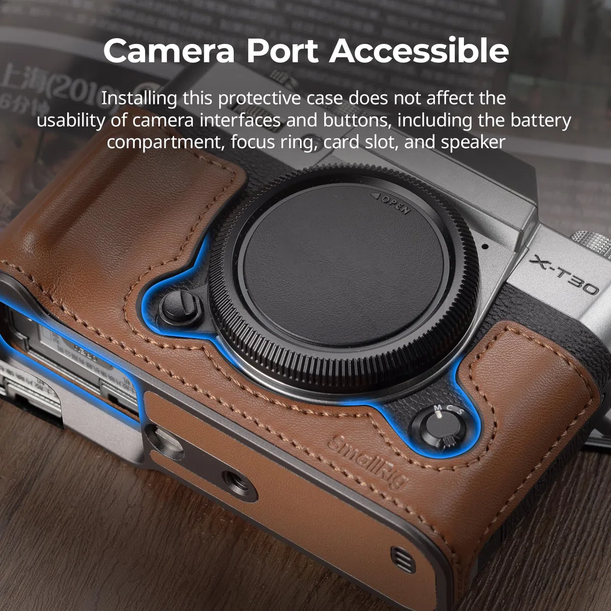 SMALLRIG X-T30 III Borsa semi-in pelle con tracolla per FUJIFILM X-T30 / X-T30 II/X-T30 III, borsa per fotocamera in stile retrò con telaio in alluminio e pulsante di scatto, marrone, 123.0 x 45.7 x
