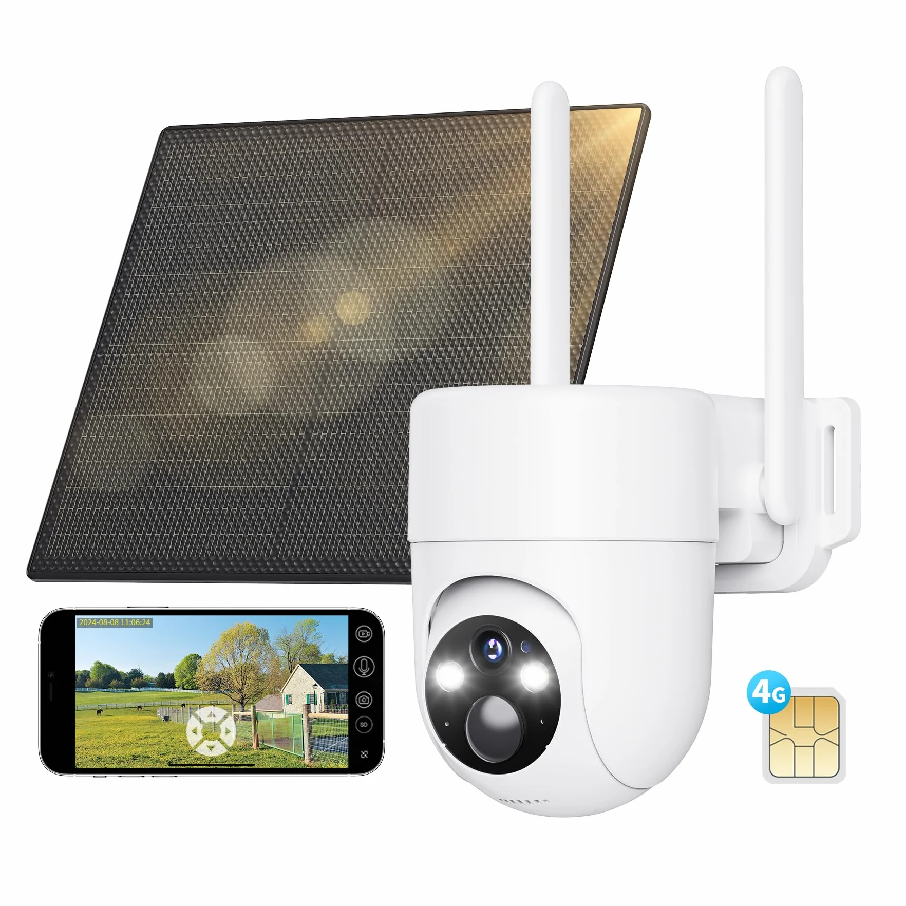 SEHMUA 4G LTE Telecamera Esterno senza Fili, Telecamera con SIM, 2K 360° PTZ Videocamera Sorveglianza senza wifi con Pannello Solare e Batterie, Visione Notturna, PIR Rilevamento, IP66