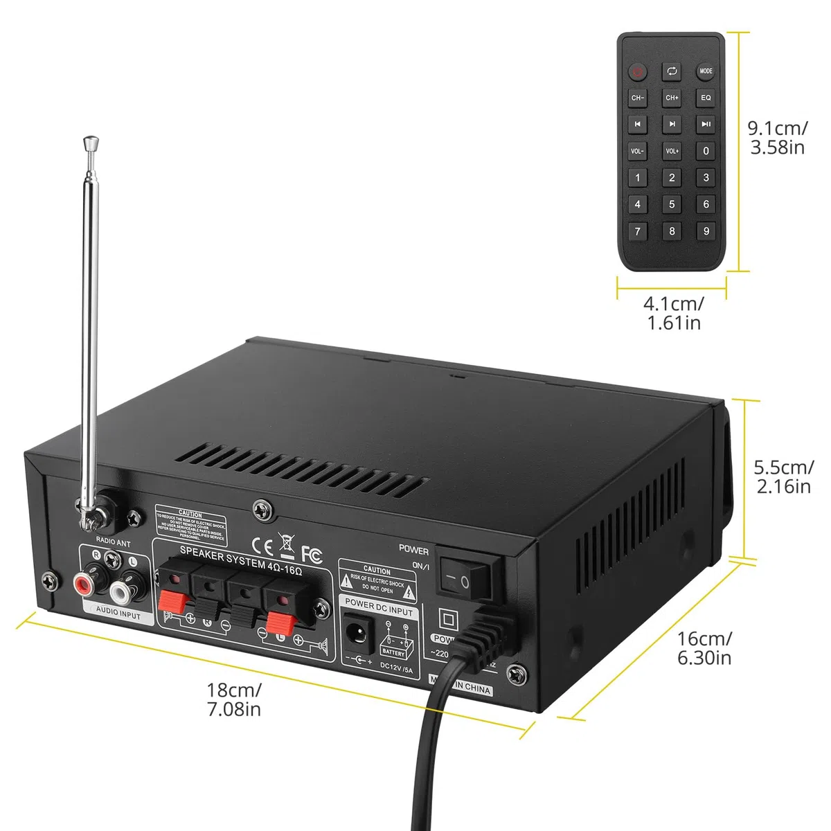 PROZOR Amplificatore Stereo Bluetooth a Due Canali Amplificatore HIFI con Più Modalità di Ingresso e Uscita Amplificatore Audio 50W+50W con Mini Telecomando Amplificatore per Karaoke Home Cinema