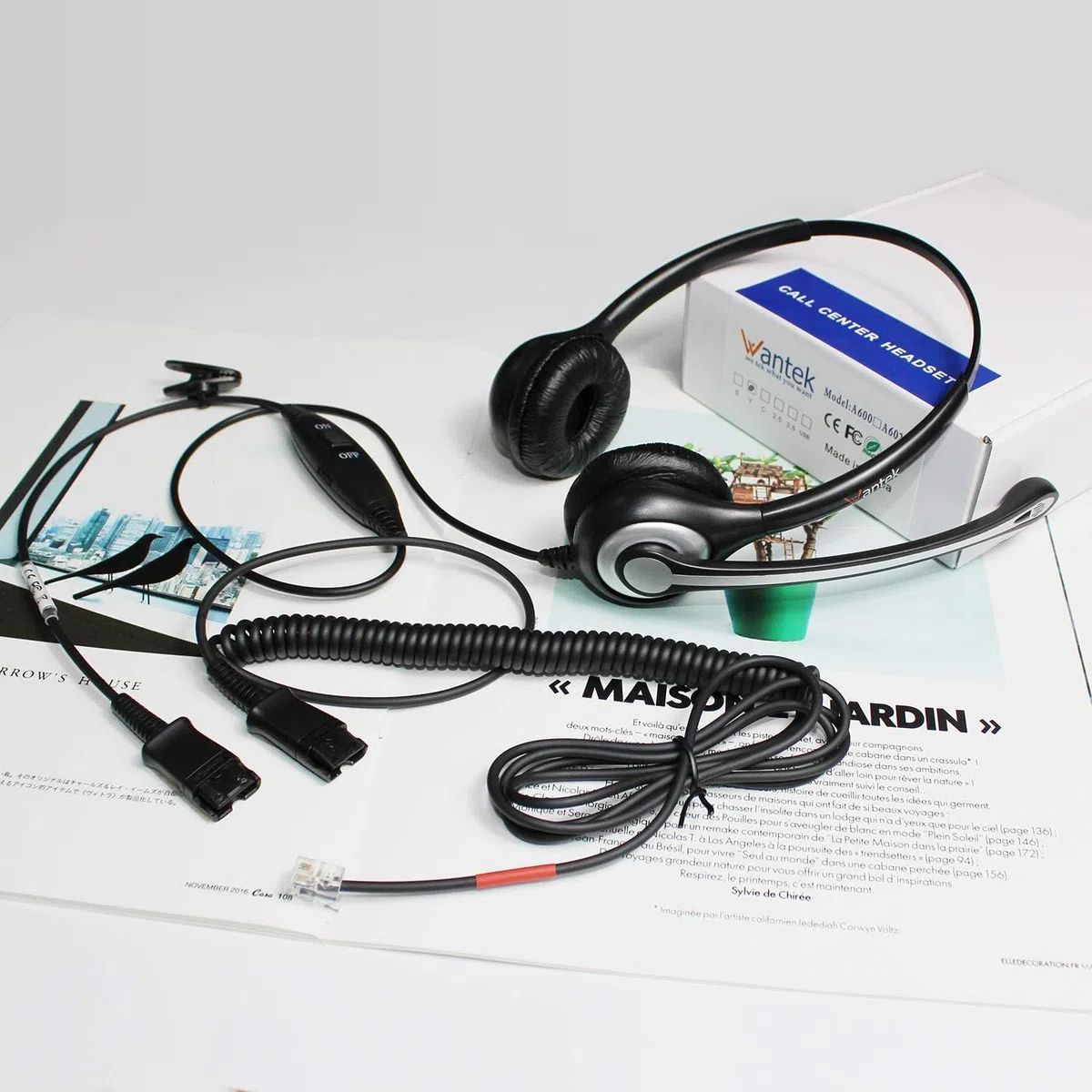 Wantek Cuffie Telefono Fisso Binaurale con Microfono Cancellazione del Rumore e Quick Disconnect, Auricolare Ufficio per Yealink Avaya Cisco Grandstream Panasonic KXT Telefoni IP(602QY1)
