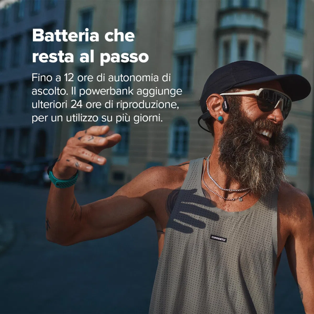 SUUNTO Wing 2 Cuffie Open-Ear, Cuffie Bluetooth a Conduzione Ossea, Impermeabili IP66 (Resistenti al Sudore), Luci di Sicurezza Intelligenti, Feedback Vocale, 12H di Autonomia + Powerbank da 24H