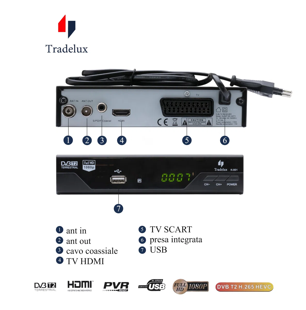 Decoder Dvb T2 Ricevitore Digitale Terrestre 2024 Mpeg 4 Full Hd 1080p Hevc H265 Main 10 10 Bit Lista Canali Numerata Registrazione Usb Telecomando Solidale 2 In 1 Leggete Le informazioni