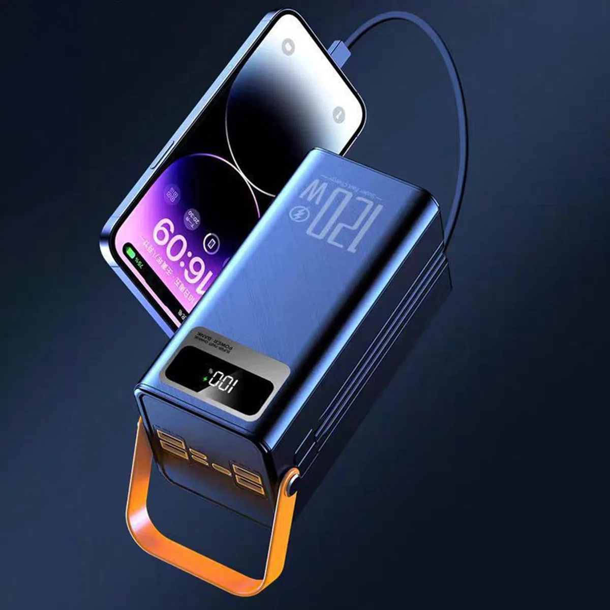 Batteria esterna solare, pacco esterno da 120W, 50000mAh attrezzatura di sopravvivenza con torcia e cavi integrati, unità di ricarica portatile per tutti i dispositivi mobili, viaggi, campeggio ed
