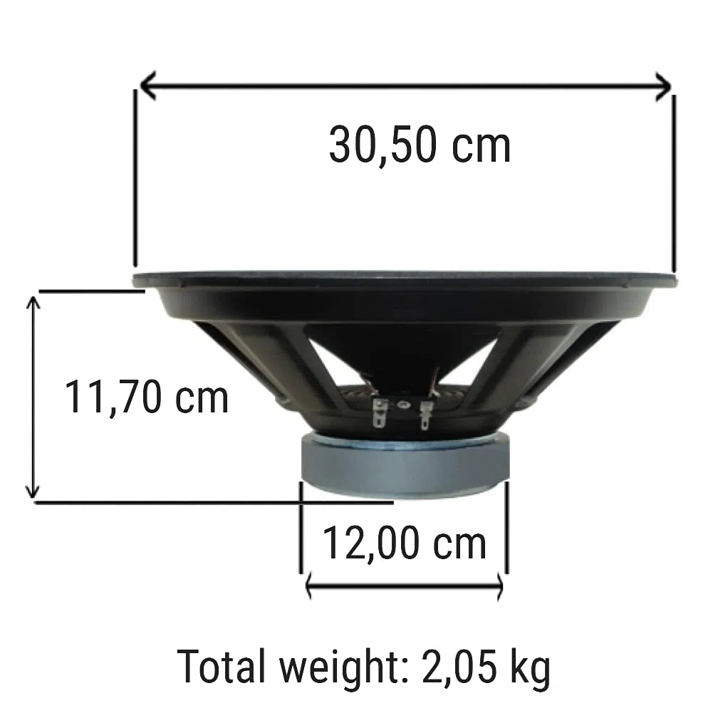 WEB 1 W-124 woofer diffusore medio basso da 30,00 cm 300 mm 12" da 125 watt rms e 250 watt max impedenza 4 ohm auto sensibilità 94 db spl, 1 pezzo + 3 adesivi omaggio