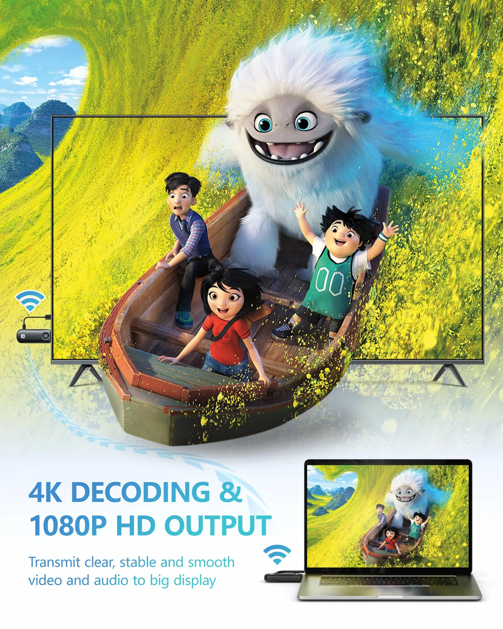 2026 Trasmettitore e ricevitore HDMI senza fili, Decodifica 4K Uscita 1080P, 2.4/5G Stabile Trasmissione, Supporta WIreless Streaming Video/Audio/File da Laptop, PC a Monitor/HDTV/Proiettore - 50M