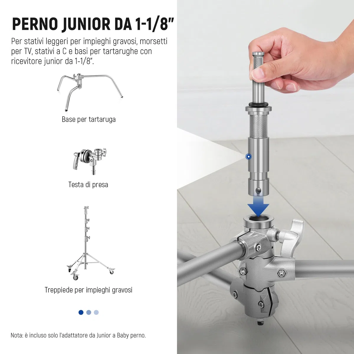 NEEWER Adattatore da Perno Junior a Baby,Adattatore da Perno Maschio Junior da 1-1/8"/28mm a Perno Maschio Baby da 5/8"/16mm per Supporto a C,Supporto per Luci per Uso Intensivo, Morsetto per TV,UA027