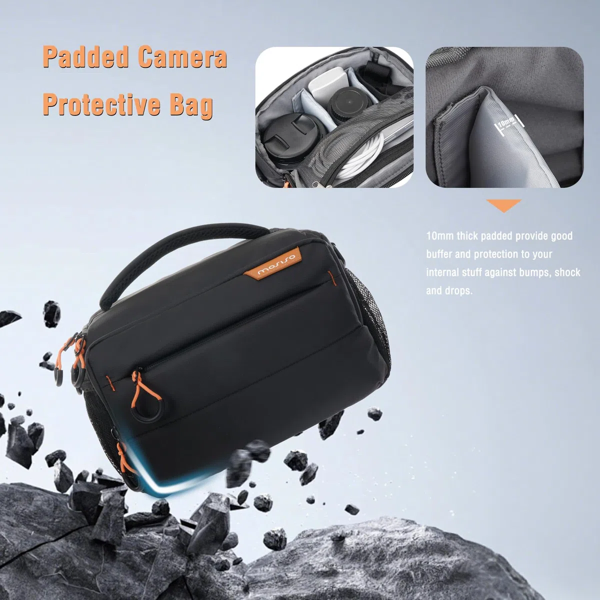 MOSISO Borsa Fotocamera,Piccola Custodia Fotocamera per Fotografi,Borse Imbottita a Tracolla Compatte per DSLR/SLR/Mirrorless Impermeabile con Copertura Antipioggia per Canon/Nikon/Sony,Nero