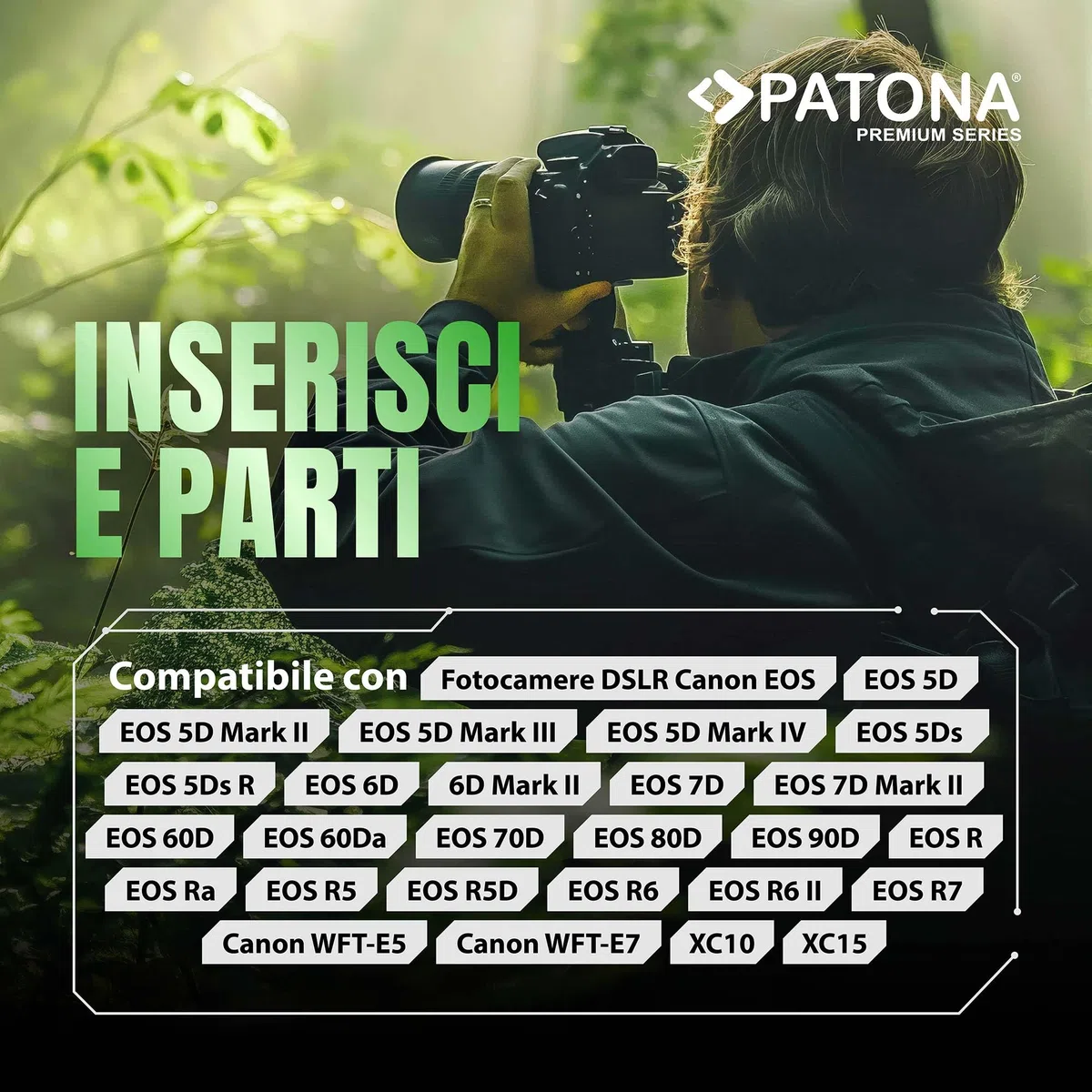 PATONA Premium Batteria LP-E6N 2400mAh – ricambio per Canon LP-E6N LP-E6 – compatibile con EOS R R5 R6 5D Mark II/III/IV 5DS 6D 7D 60D–90D XC10 XC15 – la scelta conveniente