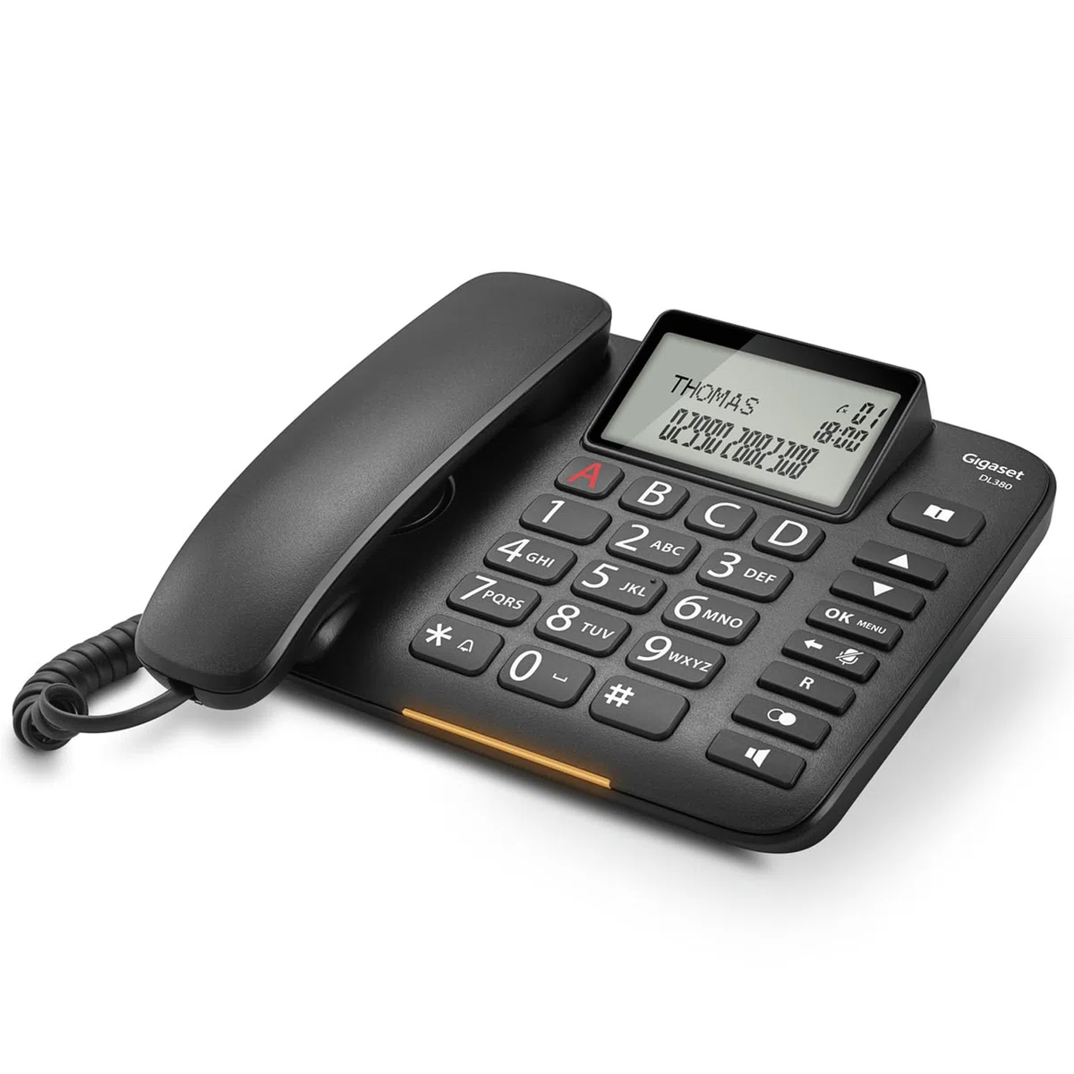 Gigaset DL380 - Un Telefono Facile da Usare con Tasti Grandi - 4 tasti di selezione diretta programmabili (A - D) - Rubrica, Nero [Versione Italiana]