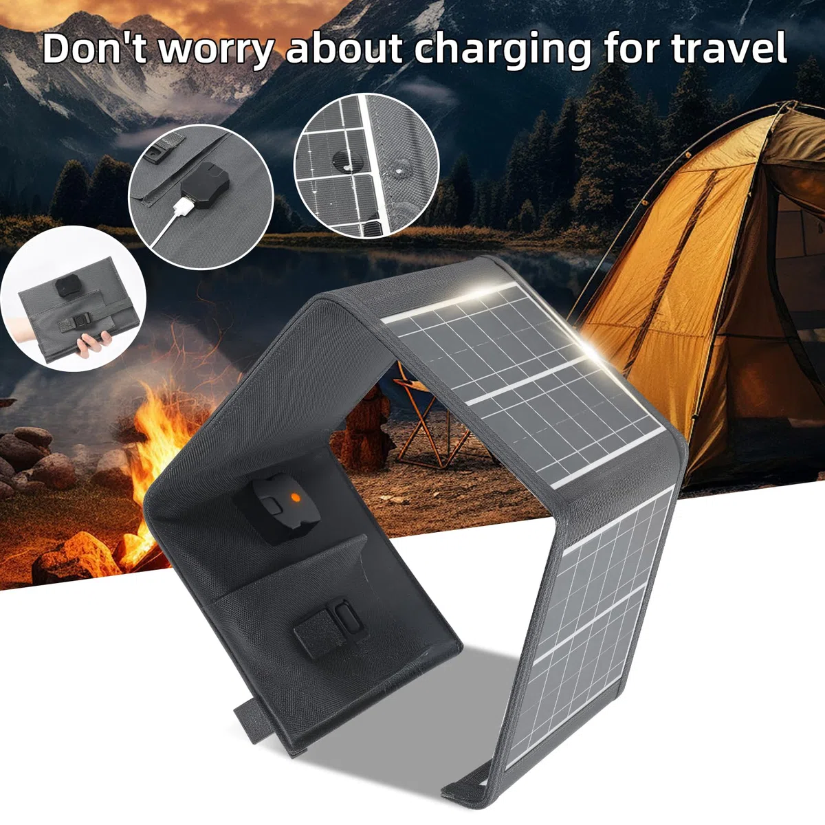Pannello solare portatile da 30W, caricatore pieghevole per con USB-A, impermeabile IP67, pannello solare monocristallino, per campeggio