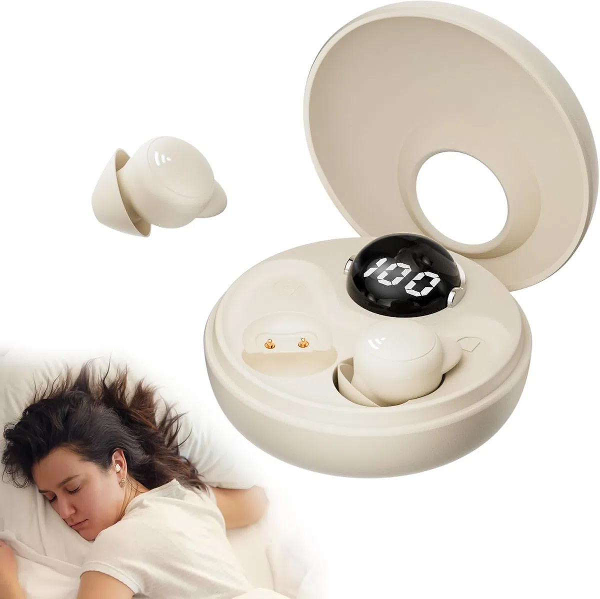 Sleep Earbuds for Side Sleepers, Mini Auricolari Wireless Bluetooth 5.3 Auricolari per Dormire, Auricolari Nascosti con Display di Alimentazione per Esercizio, Lavoro, Escursionismo (Bianco)