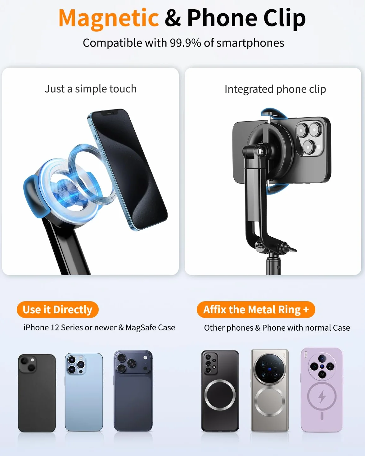 Victiv Magnetico Treppiede Smartphone, 178cm Bastone Selfie Cavalletto per Smartphone, Portatile Treppiedi per Mag-safe con Telecomando, Tripode Cellulare per iPhone 17 16 15 14 13 12 Pro Max