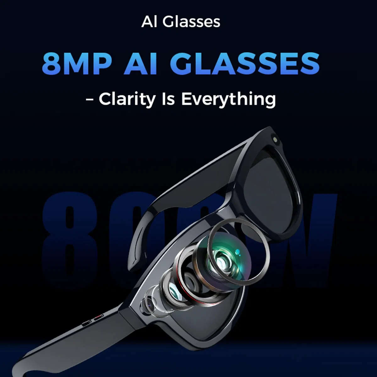 Elprico Occhiali Intelligenti con Fotocamera, Traduttore di AI con Fotocamera da 8 MP, Occhiali Video Bluetooth con 26 Traduzione in Lingua per Chiamate Manifatte e Viaggi (Luce anti -blu)