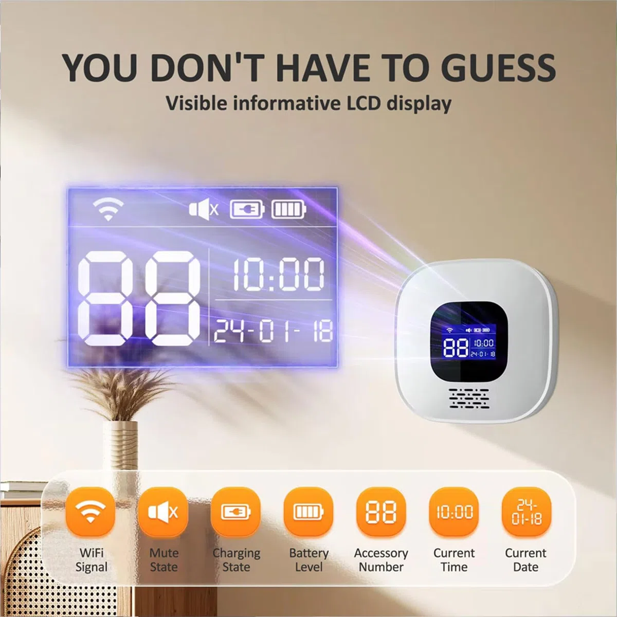 VOCA Smart WiFi Wireless SOS Pager, Pulsante di chiamata – Pulsante di panico e allarme di emergenza per anziani, pazienti e disabili | WiFi 2.4G | Include ricevitore, pulsante di chiamata