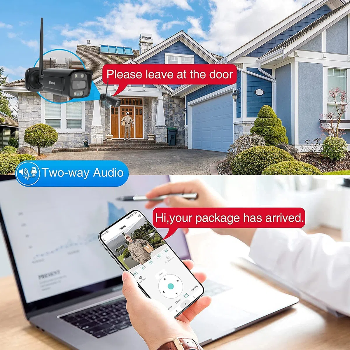 REIGY Sistema di telecamere CCTV WiFi da 3MP con proiettore, set di telecamere di sicurezza per esterni 8CH NVR + 4x telecamere 1296P con audio bidirezionale, visualizzazione remota, visione notturna