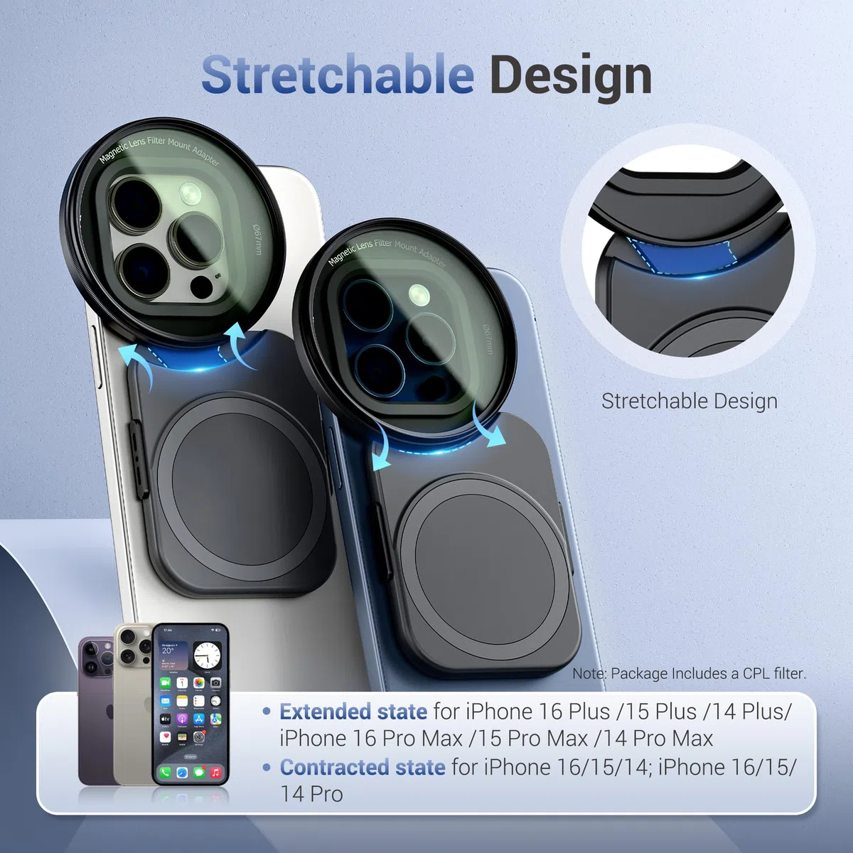 JJC Adattatore magnetico per filtro telefonico da 67 mm con set di filtri CPL per iPhone 14 15 16, 14 15 16 Pro, 14 15 16 Plus, 14 15 16 Pro Max, supporto per treppiede e accessori video
