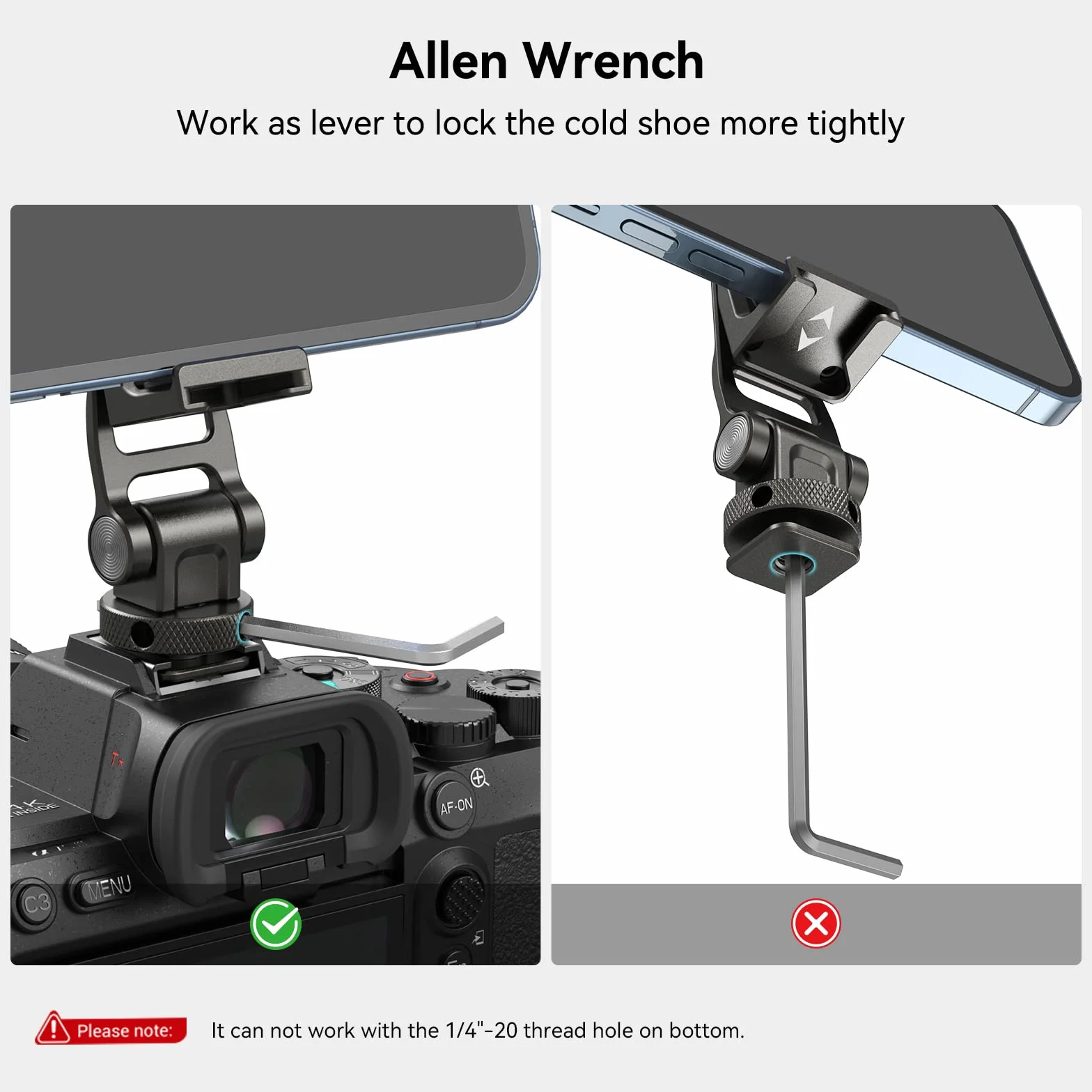 SMALLRIG Supporto Universale per Telefono e Fotocamera Con Cold Shoe, Foro Filettato 1/4'' e Rotazione 360° - Per Cinematografia e Vlogging - 3559