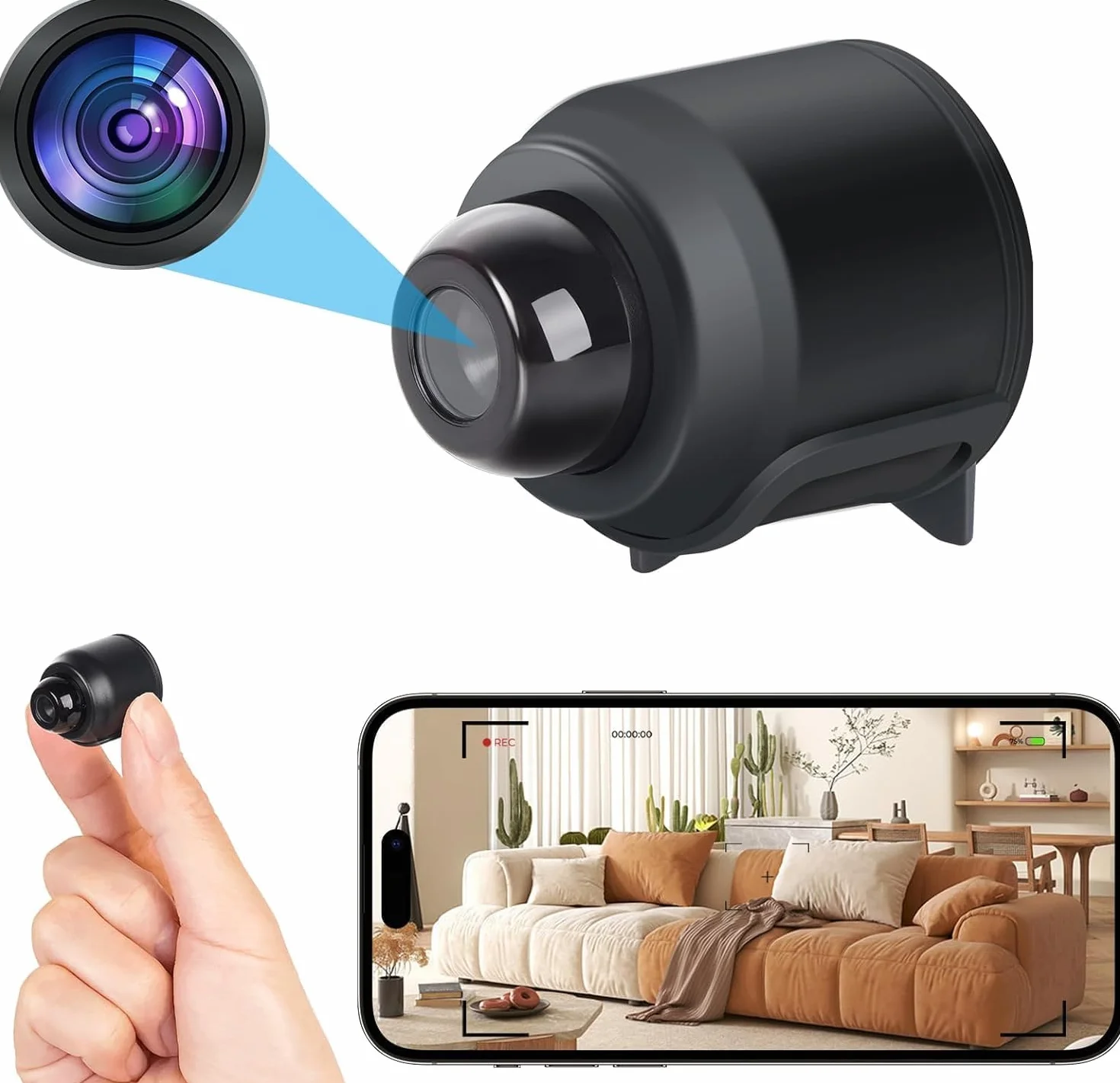 Mini telecamera spia nascosta IP WiFi HD 1080p con app per guardare video in tempo reale dal telefono cellulare Micro fotocamera di sicurezza per sorveglianza con visione notturna e rilevamento del