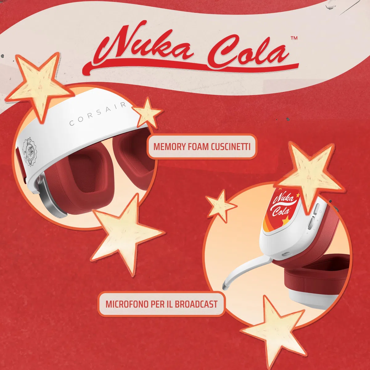 Corsair HS80 RGB WIRELESS Fallout Nuka-Cola Edition Cuffie Da Gioco Multipiattaforma – Dolby Atmos, Leggere, Microfono Di Qualità Broadcast – PC, Mac, PS5, PS4