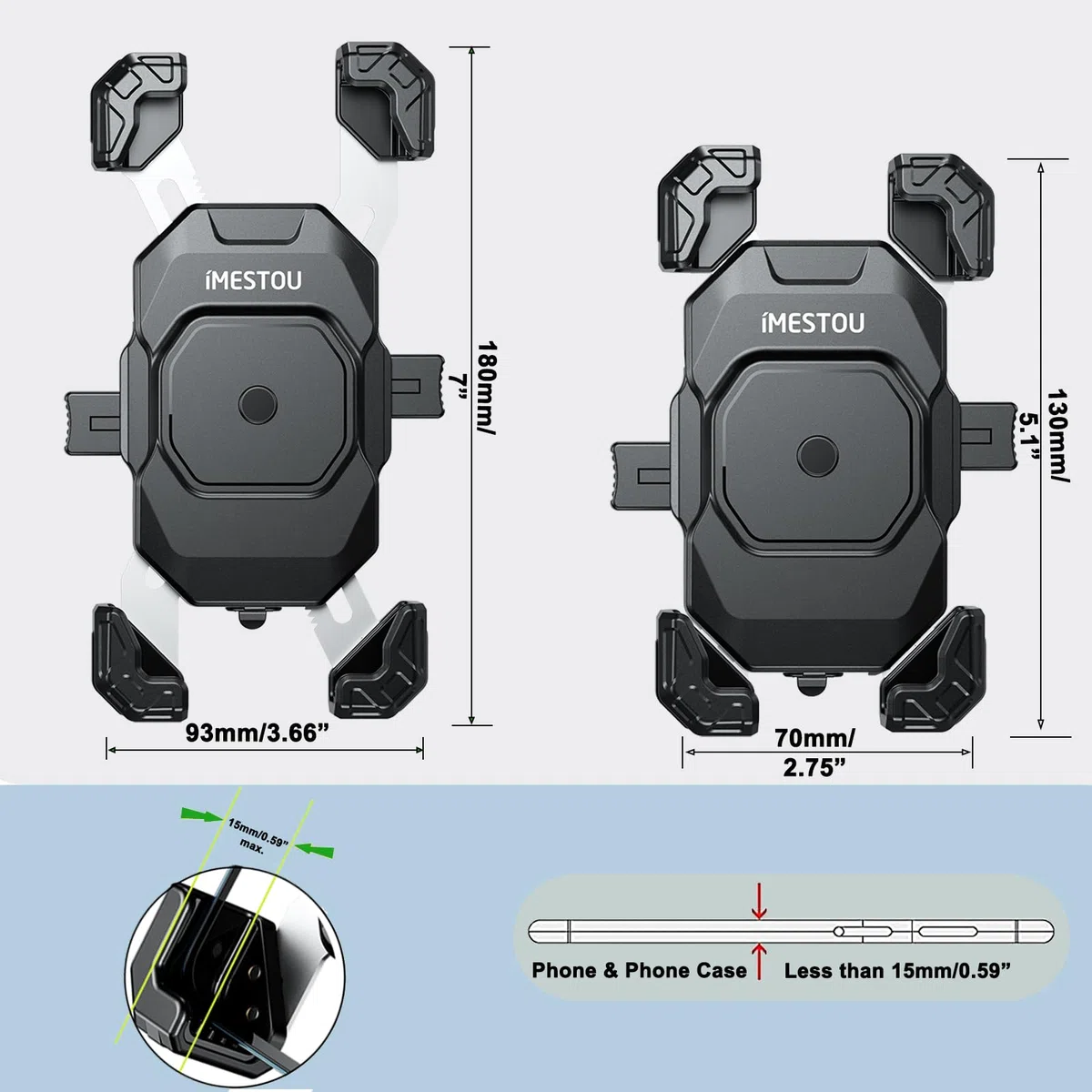 iMESTOU Supporto per Telefono con Caricatore USB C Wireless per Moto, con Anello SAE-O Rimovibile, Adatto per Telefoni da 5,5 a 7,25 Pollici con Spessore Fino a 15 mm, Larghezza < 93 mm