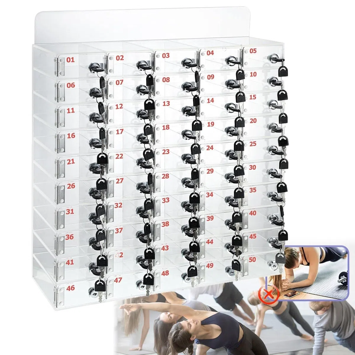 Caja de Almacenamiento para teléfonos móviles Soporte acrílico para teléfonos móviles Caja de Almacenamiento de Escritorio Armario acrílico de Pared para teléfonos móviles con 50 Ranuras