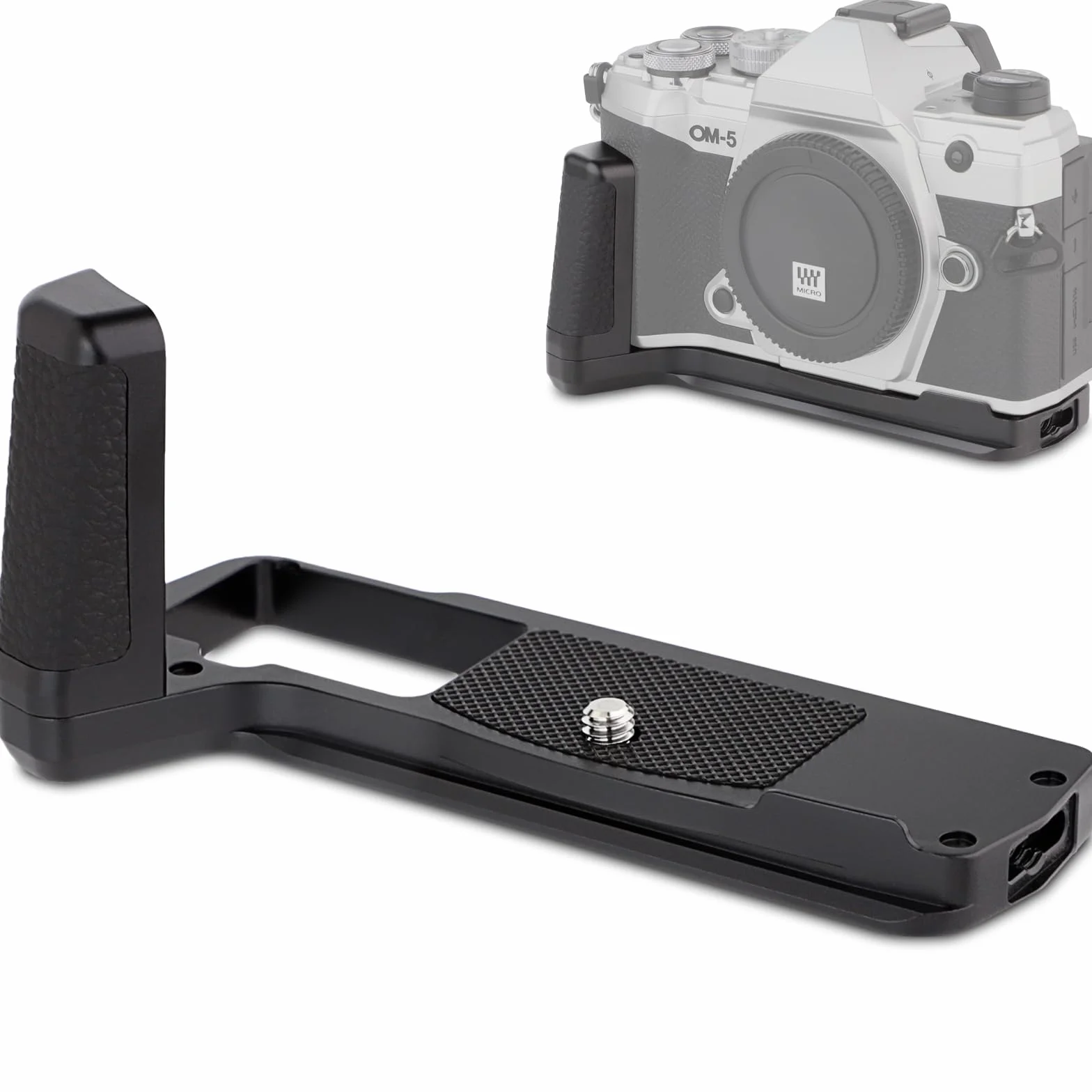 Haoge HG-OM5 Staffa di supporto per fotocamera con impugnatura per OM SYSTEM OM-5 piastra a sgancio rapido standard Arca Swiss integrata