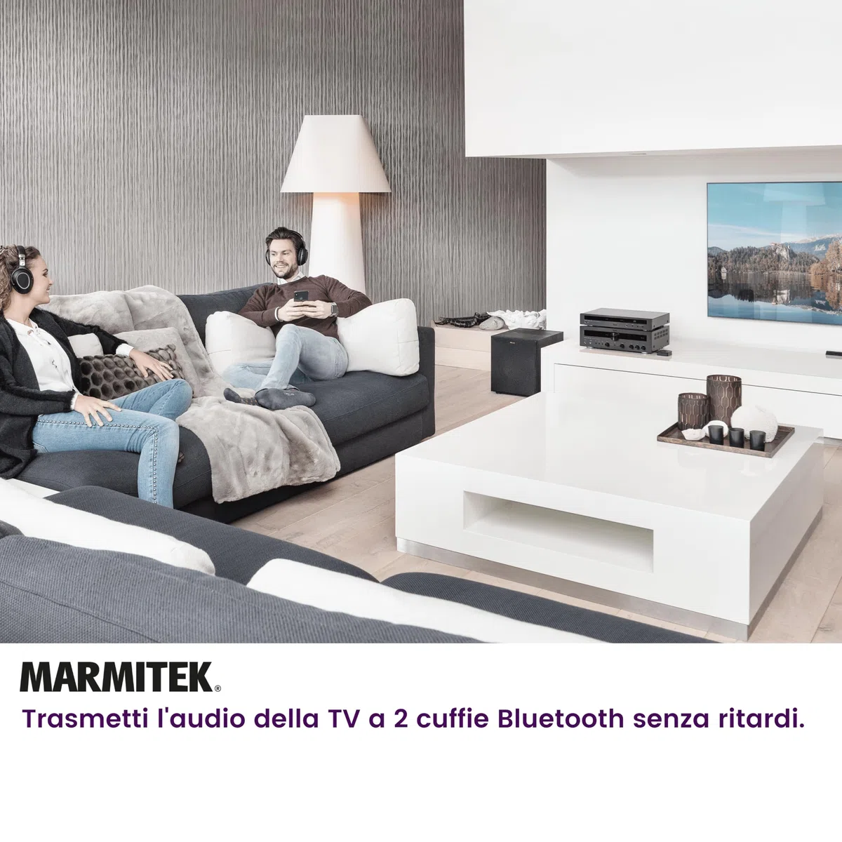 Marmitek BoomBoom 55 HD - Trasmettitore Bluetooth TV aptX HD Low Latency | Trasmettitore audio Bluetooth per 2 cuffie contemporaneamente con aptX Adaptive, Toslink, coassiale, jack 3,5 mm e aptX HD