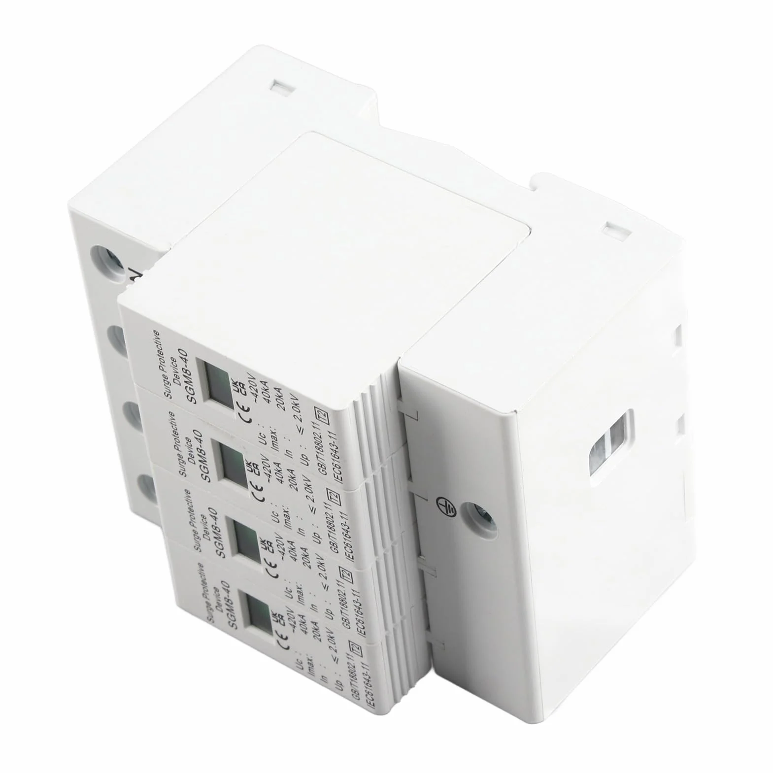 Scaricatore di Sovratensione 4P 40KA, Protezione Contro i Fulmini, Guida DIN, Dispositivo di Sicurezza a Basso Voltaggio per Impianti Elettrici