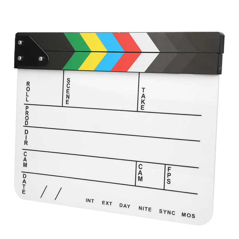 Ciak Professionale per Film in Acrilico 30x25 Cm, Strumento di Applauso del Regista per la Fotografia Cinematografica (Lavagna a strisce colorate (PAV1CWE4))