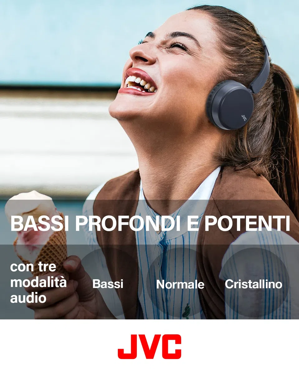JVC, Cuffie Bluetooth HA-Z37W, Cuffie Wireless On Ear con Deep Bass, 3 Modalità Audio, Funzione Multi Point, Compatibili con Assistenti Vocali, 35 Ore di Riproduzione, Blu