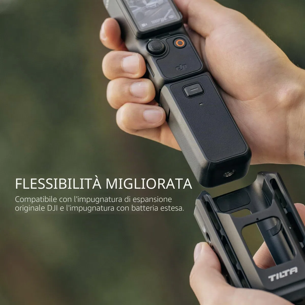 Tilta Pocket 4 Cage Adattatore di Espansione per Pocket 4 Pro Pocket 3, Accessori per la Gabbia della Fotocamera per Osmo Pocket 3/4/4P con Filettature da 1/4"-20 Guide NATO - Alluminio TA-T65-AME-B