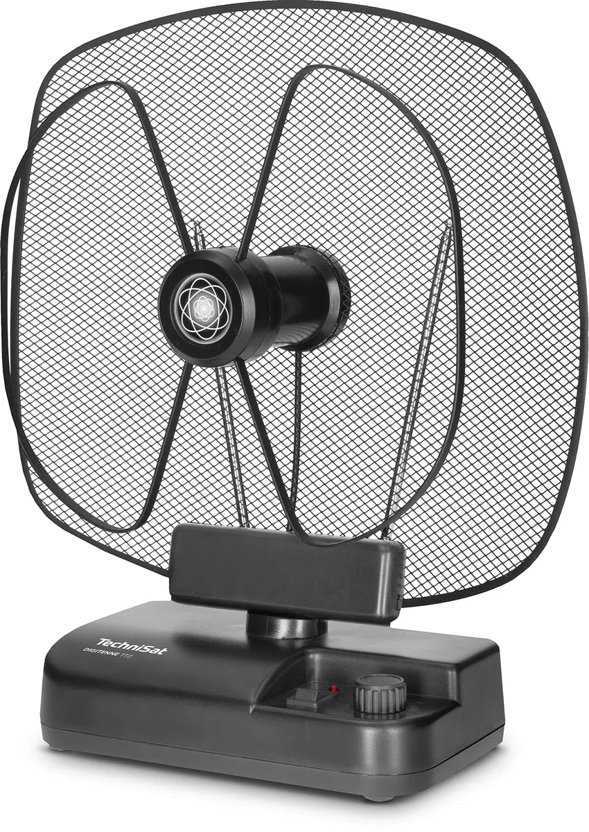 TechniSat DIGITENNE TT2 - antenna da interno orientabile (antenna amplificata a banda intera da 36 dB con filtro LTE4 per la ricezione di segnali DVB-T/-T2, DAB+ e FM, interruttore di alimentazione)