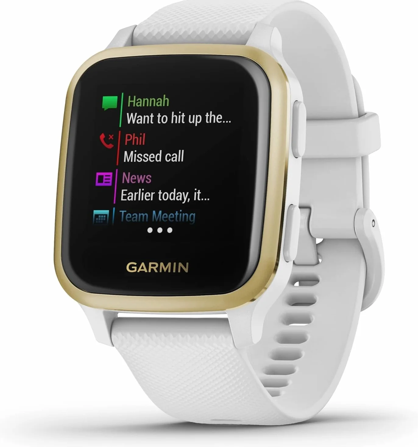 Garmin Venu Sq, Smartwatch GPS Sport con Monitoraggio della Salute e Garmin Pay, Bianco (Bianco/Oro)