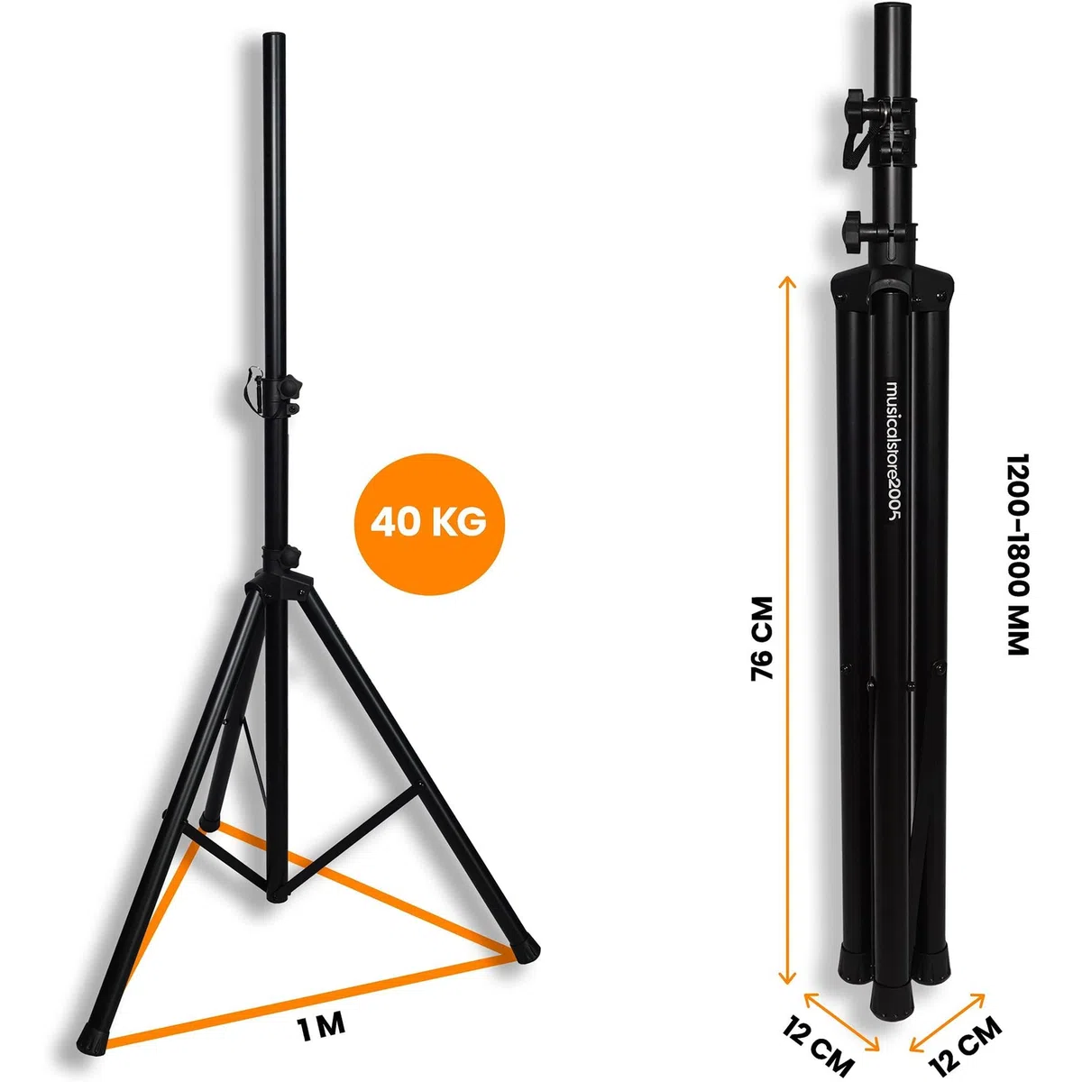 Supporti per Casse Acustiche | MusicalStore2005 Supporto Treppiede Universale per Diffusori, Altezza Regolabile 120-180 cm, Struttura Stabile e Richiudibile