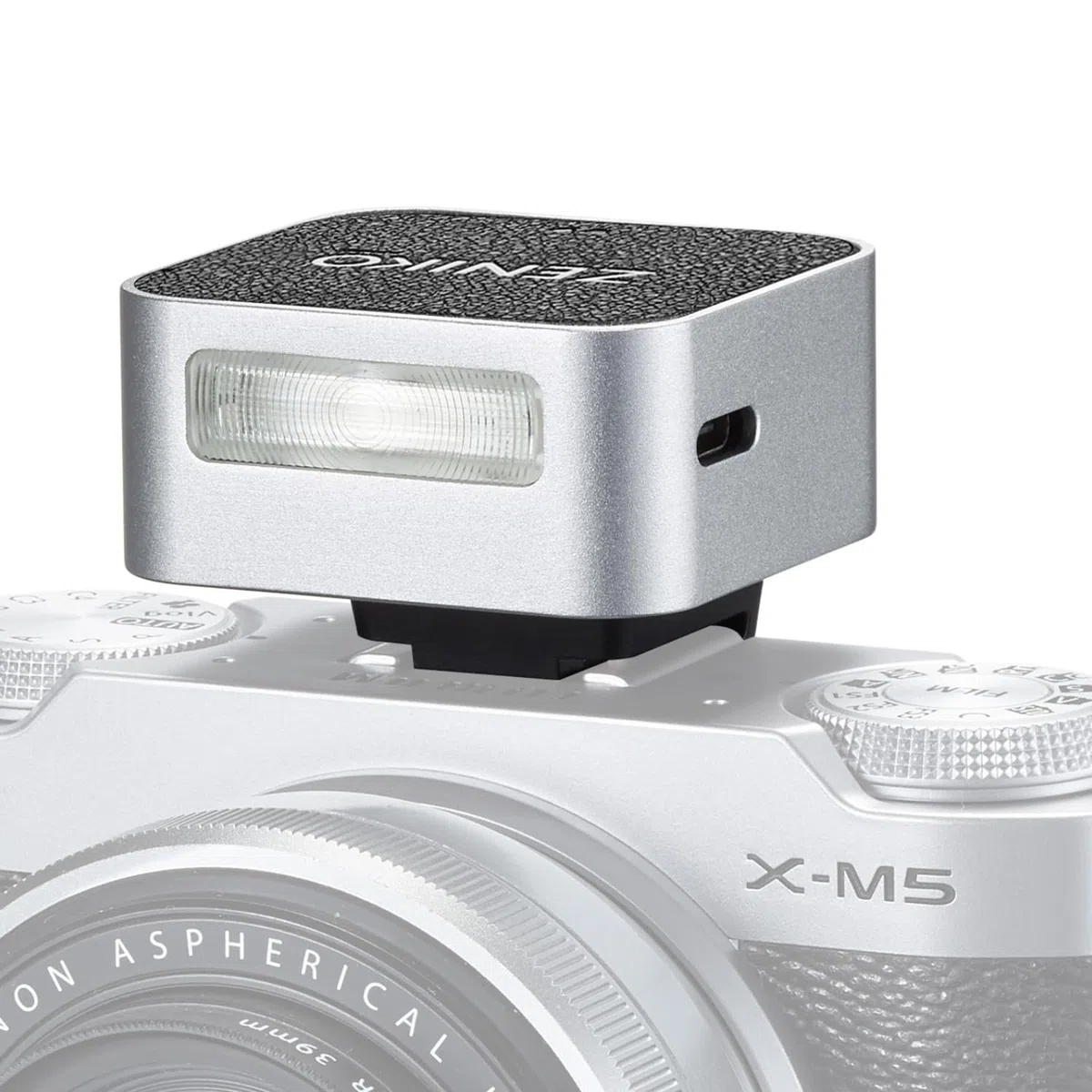 ZΕΝΙΚΟ ZF04 Flash da fotocamera, flash fotografico con 2 livelli di potenza, ricarica di tipo C, attacco universale per slitta a contatto caldo, 372 flash a piena potenza per fotocamere argento