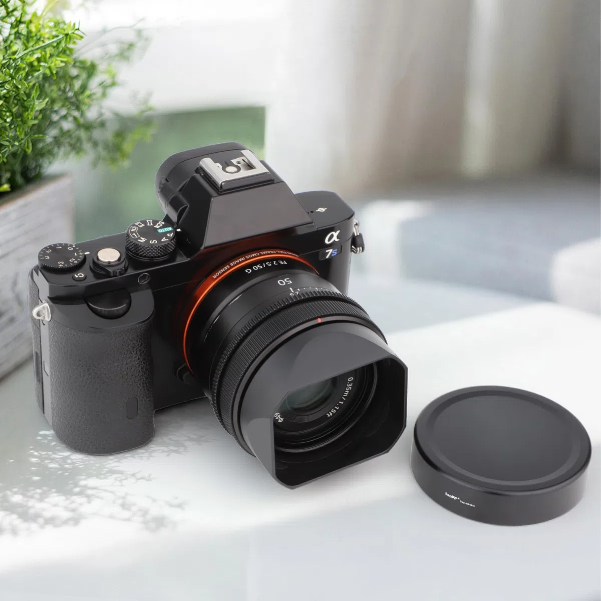 Haoge LH-S245N paraluce quadrato in metallo per obiettivo Sony FE 50 mm F2.5 G FE 40 mm F2.5 G FE 24 mm F2.8 G Paralume con cappuccio