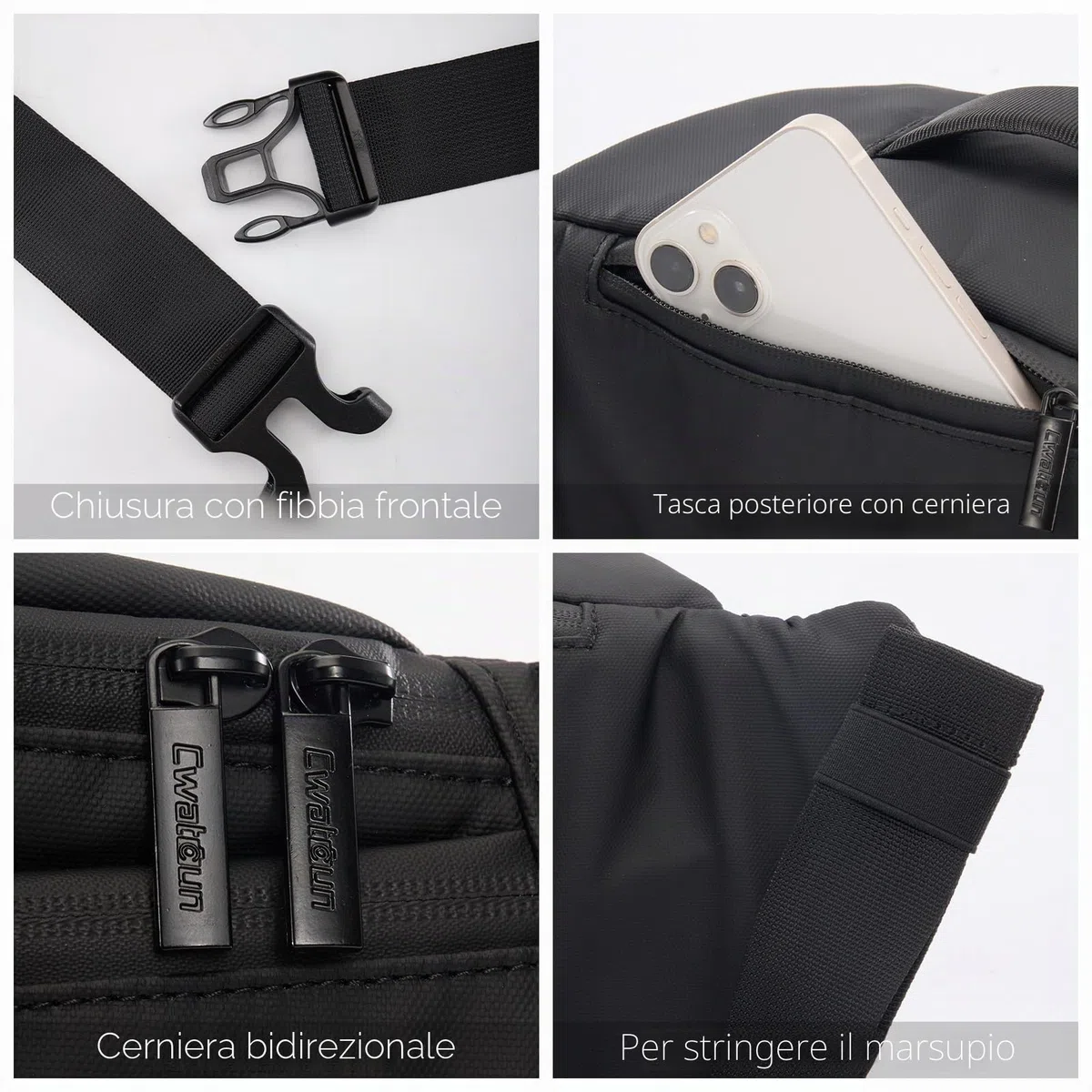 Cwatcun Borsa per Fotocamera Impermeabile da Cintura, Borsa Quotidiana a Tracolla per Canon, Nikon, Sony, Fuji DSLR/SLR, Obiettivo - Nero