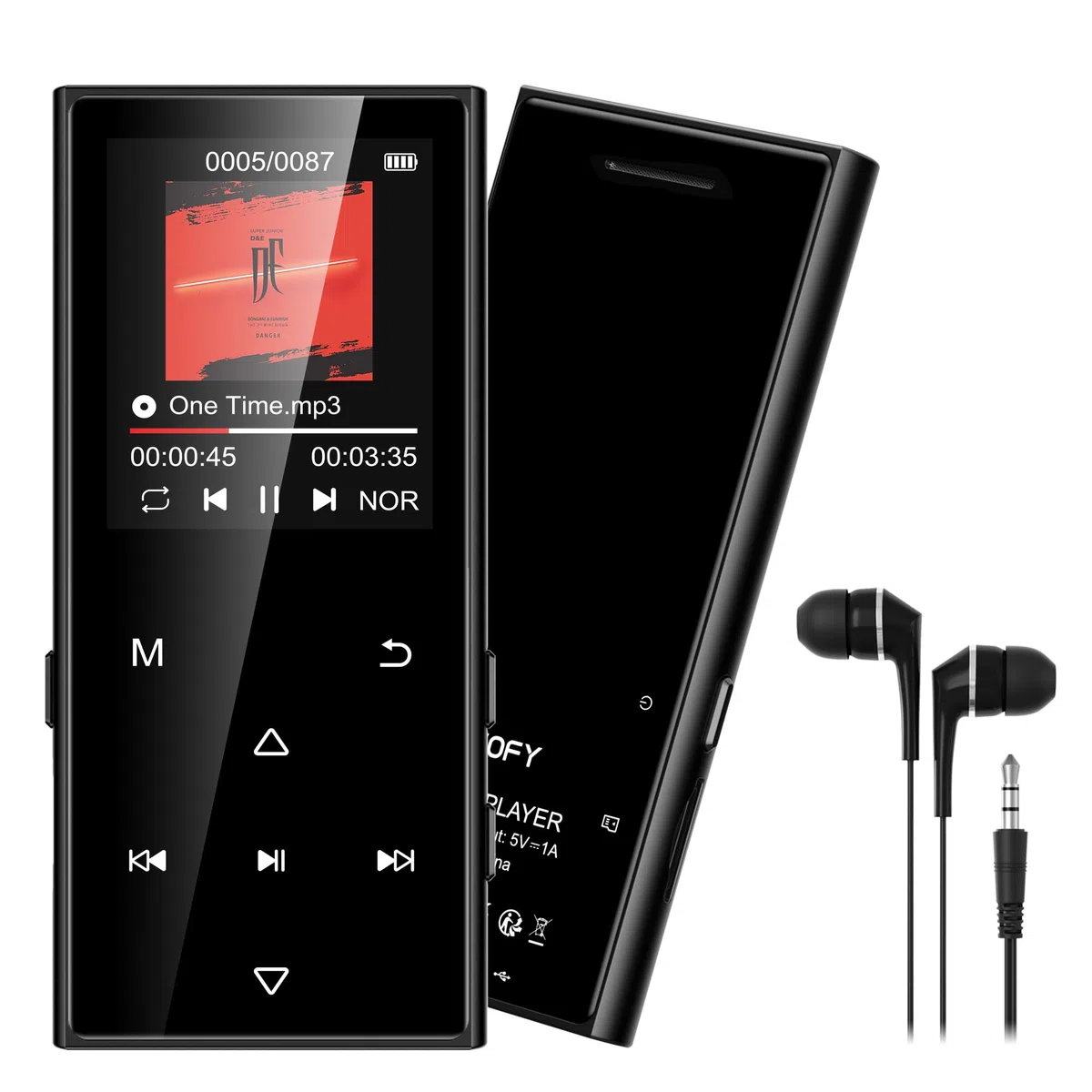 Lettore MP3 da 128 GB con Bluetooth 5.3 e touchscreen da 1,8 pollici, musica hi-fi, lettore MP3 per bambini con altoparlante, radio FM, funzione e-book, funzione di registrazione (Nero)